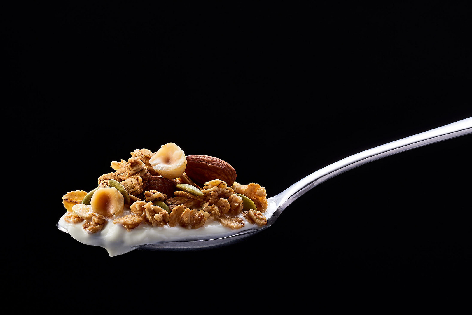 Close up of breakfast cereal on a spoon