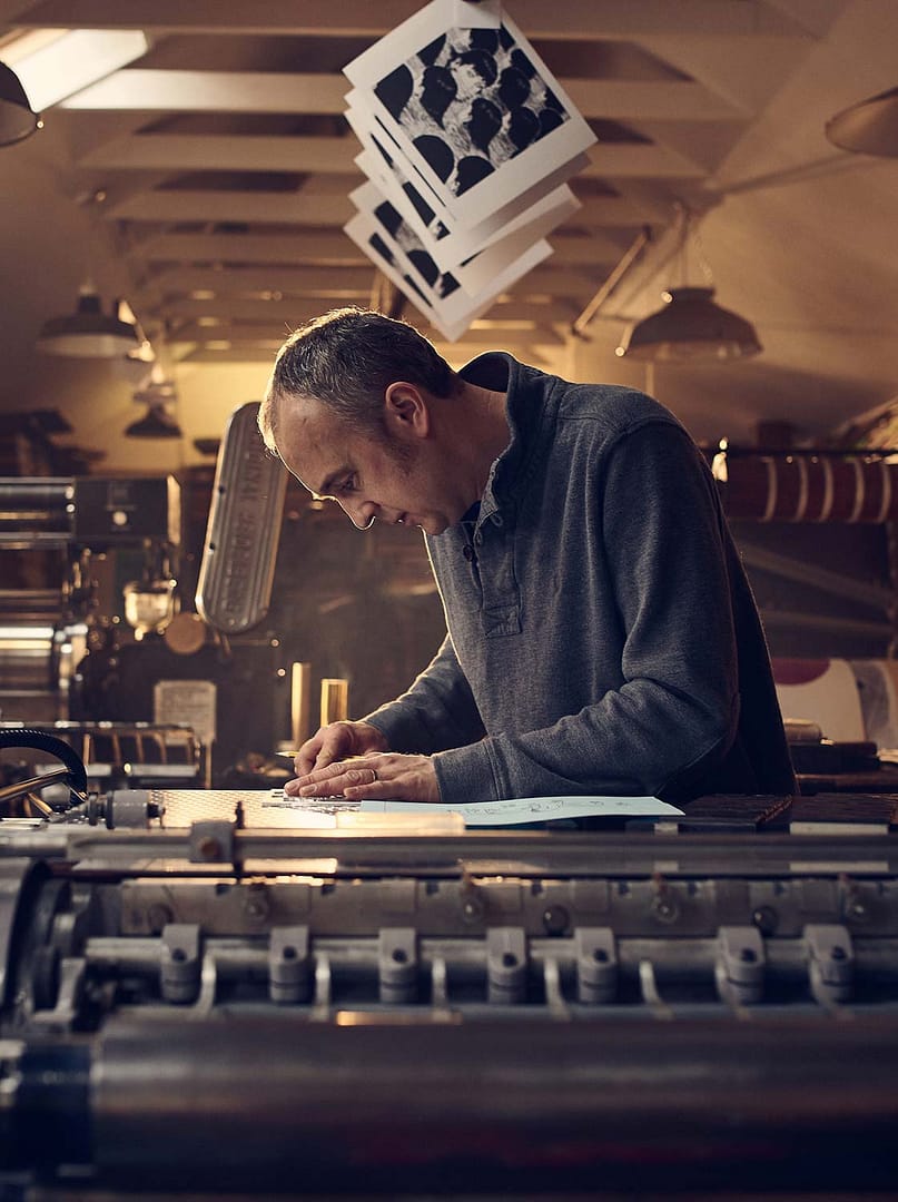 Justin from typoretum working in his workshop