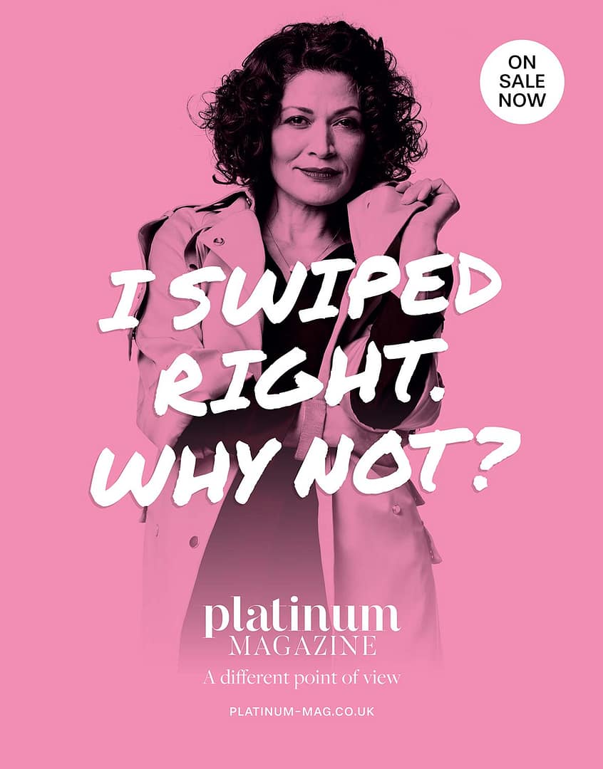 Launch campaign poster for Platinum Magazine featuring a 50s female model with the slogan, There's a new vegan cafe on the scene. It's mine.
